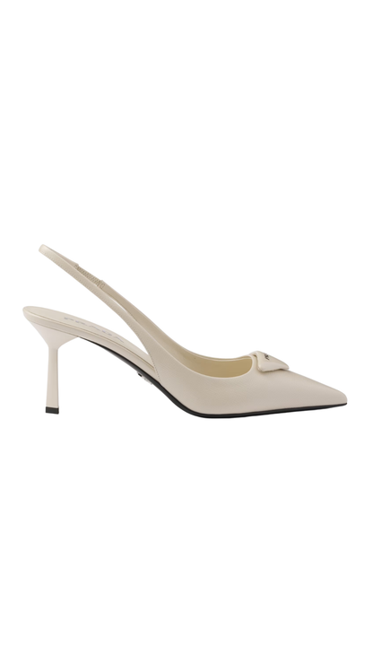 Saffiano Patent Leather Slingback Pumps in Ivory