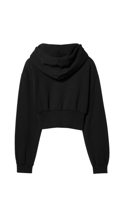 Cropped Hoodie in Black / Optic White Cotton Fleece