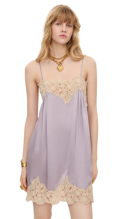 Thin-Strap Mini Dress in Washed Silk Satin