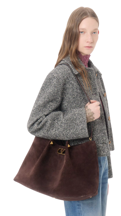 Large Shopping Bag in Ebony Soft Suede