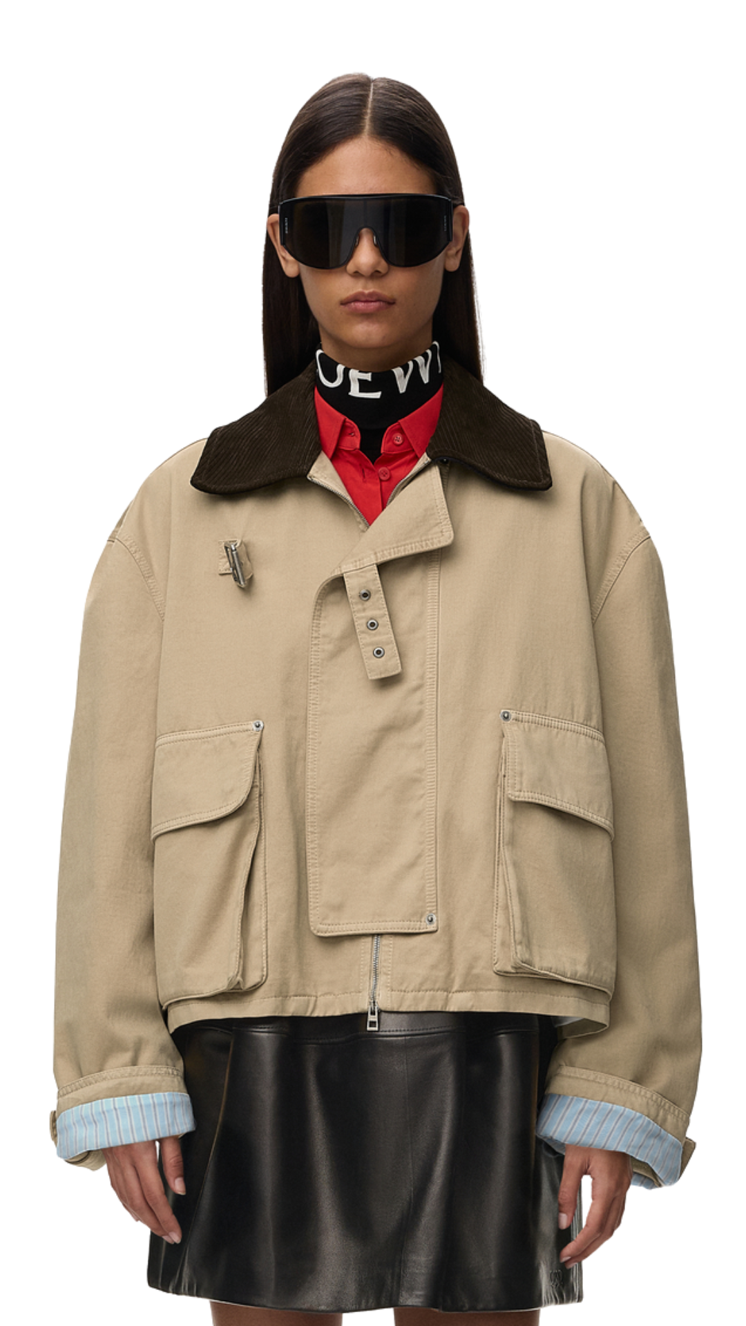 Short Parka in Beige Cotton