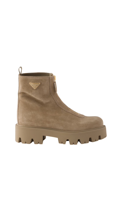 Leather Zipper Booties in Beige