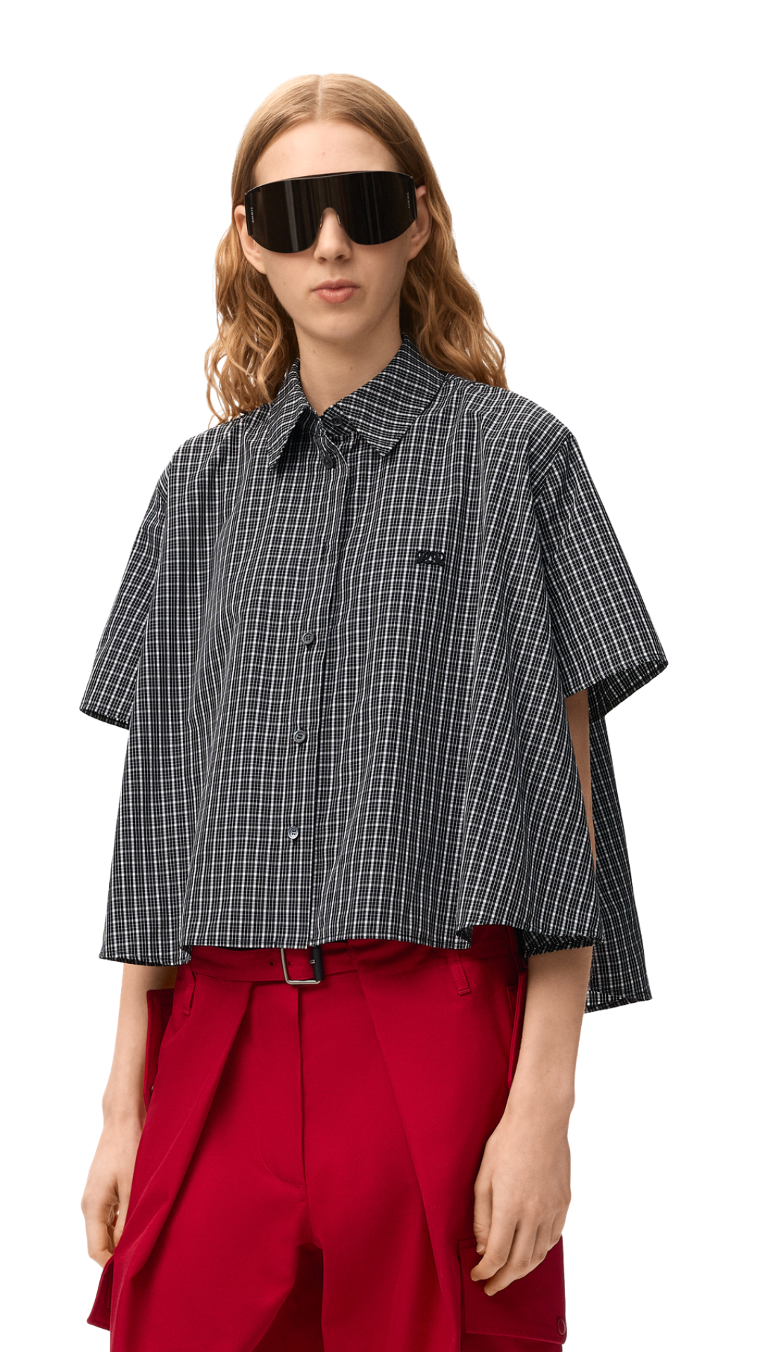 Short Sleeve Trapeze Shirt in Black/White Technical Cotton