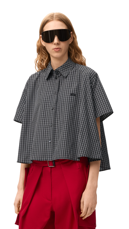 Short Sleeve Trapeze Shirt in Black/White Technical Cotton