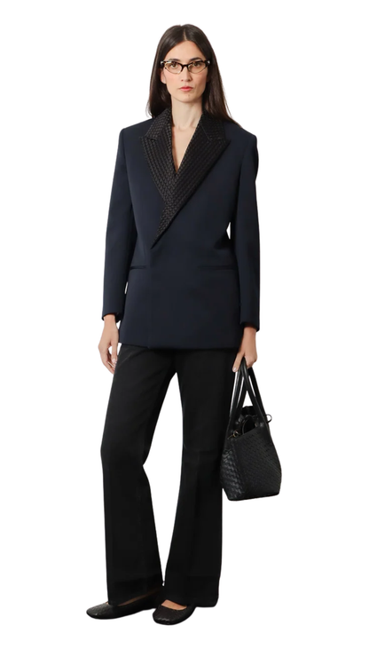 Wool Blazer with Intrecciato Detail in Blue
