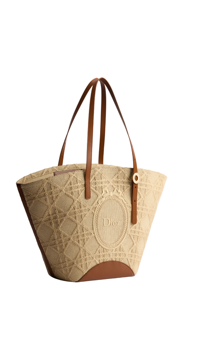 Medium Dior Blooming Bag in Raffia-Effect Cannage Fabric