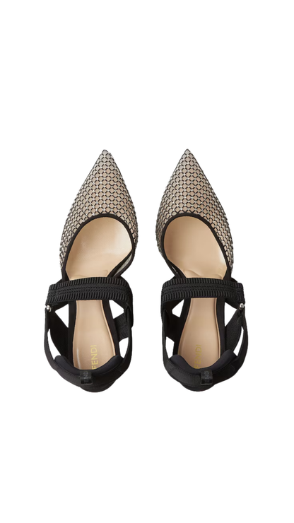 Colibrì Black Mesh and Suede High-Heeled Slingbacks
