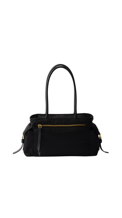 Explore Medium Re-Nylon and Leather Tote Bag in Black