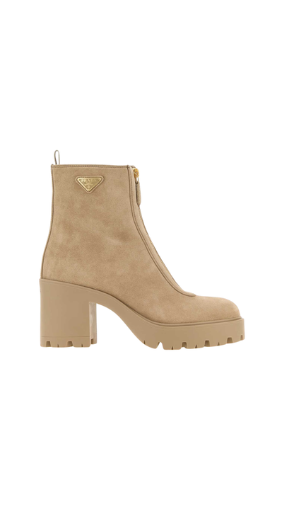 Suede Platform Ankle Boots in Beige