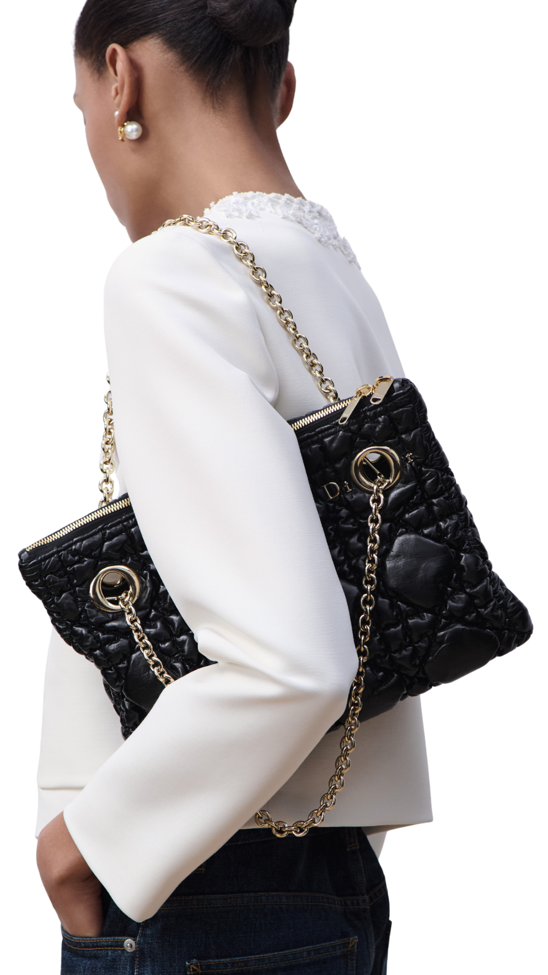 Small Dior Crunchy Bag in Black Puffy Macrocannage Calfskin