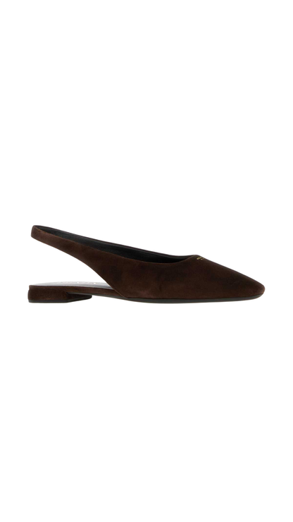 Suede Leather Ballerina Slingbacks in Brown