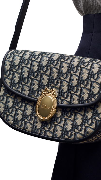 Medium Dior Médaillon Flap Bag in Blue Dior Oblique Jacquard
