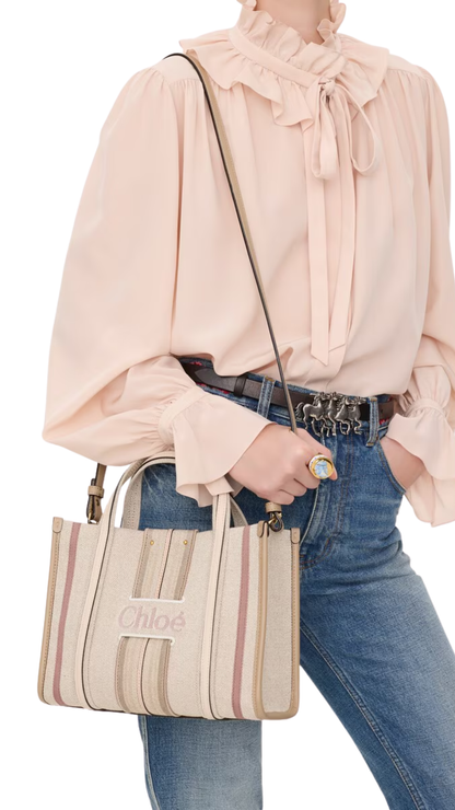 Small Woody Loop Tote Bag in Nude Canvas
