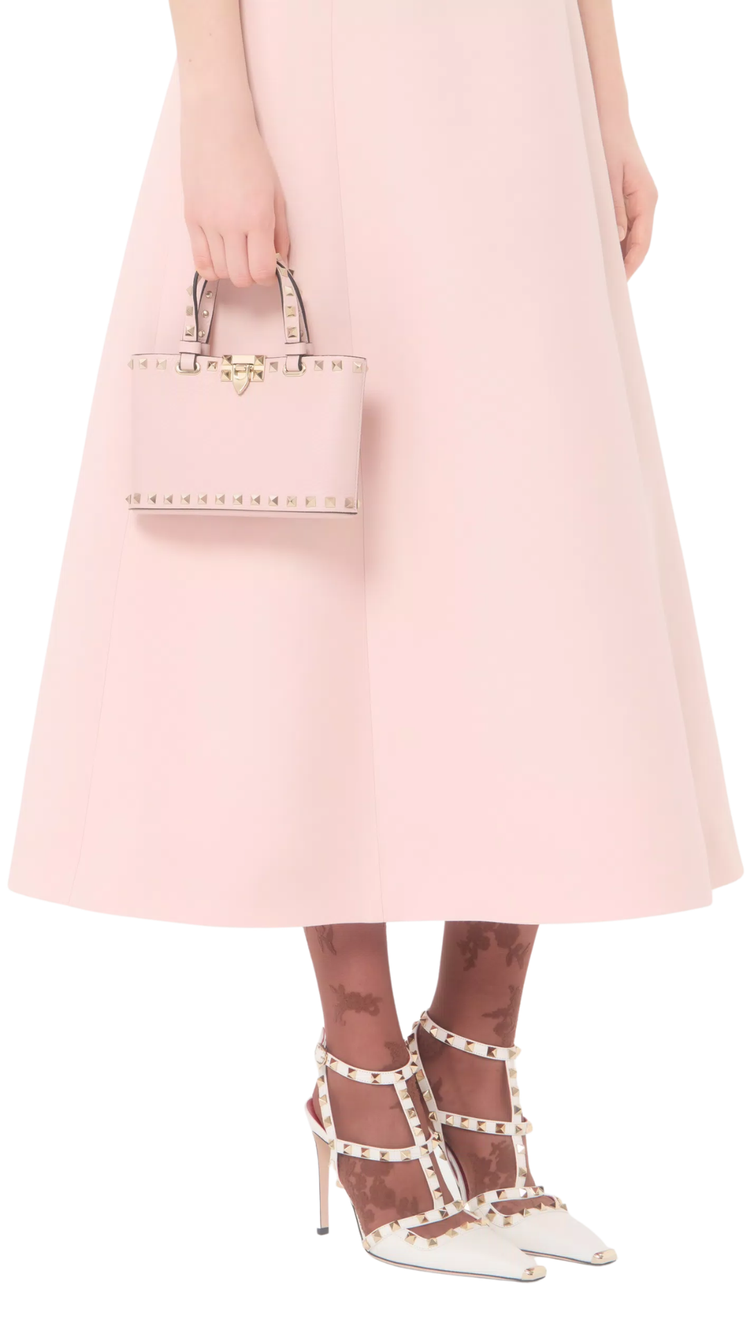 Rockstud Mini Shopping Bag In Pink Grainy Calfskin