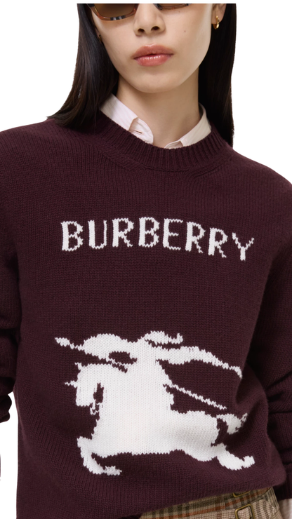 Knight Wool Cashmere Sweater in Plum Purple/White
