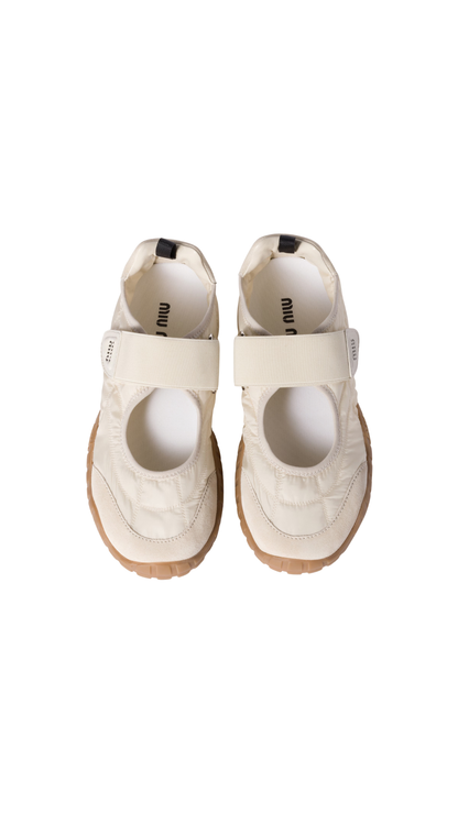 Tyre Technical Fabric and Suede Ballerinas in Ivory