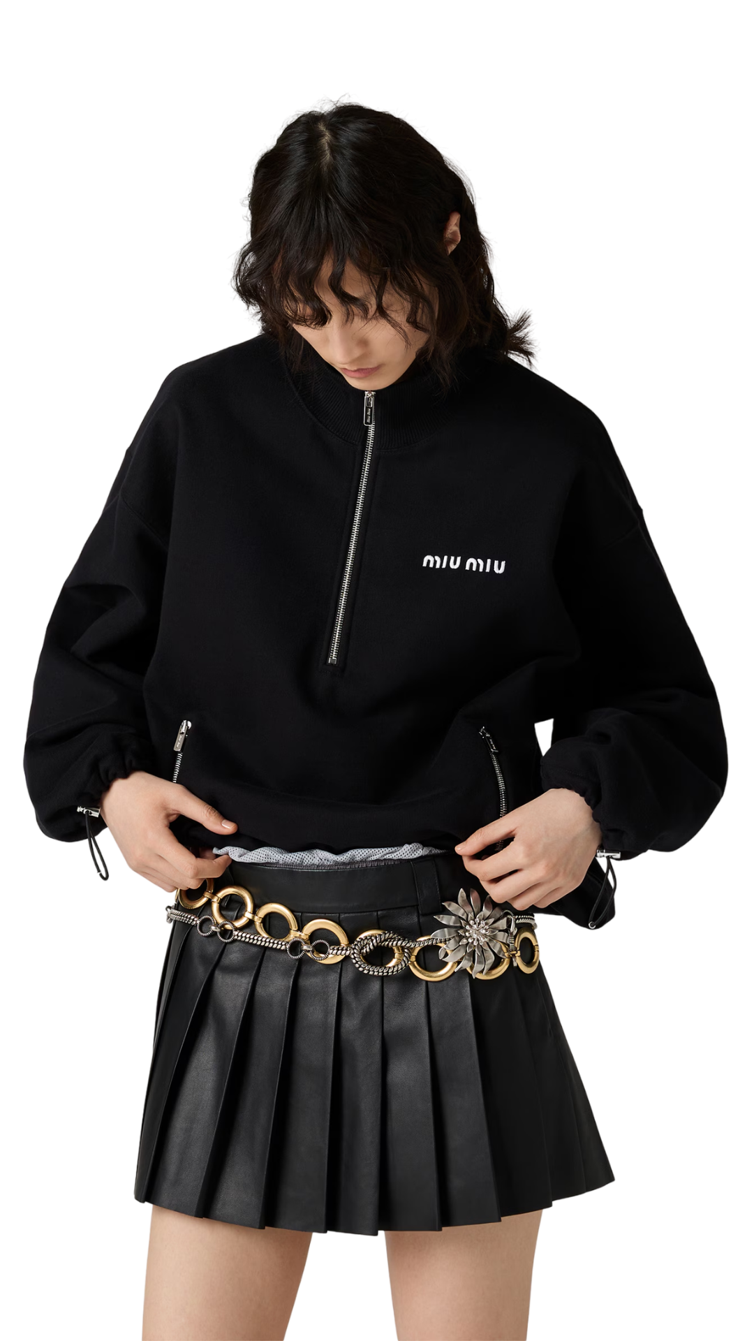 Cotton Fleece Zipper Sweatshirt in Black