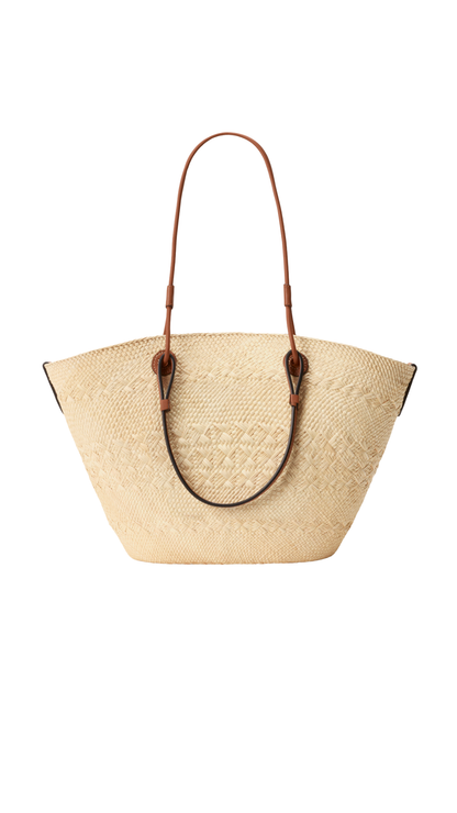 Medium Anagram Basket Bag in Iraca Palm and Calfskin