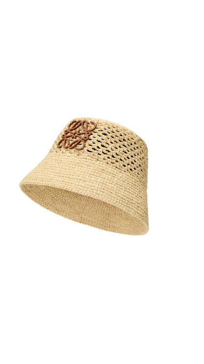Anagram Bucket Hat In Raffia And Calfskin in Natural