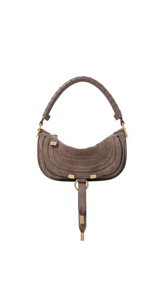 Mini Marcie Shoulder Bag in Nickel Grey Suede Leather