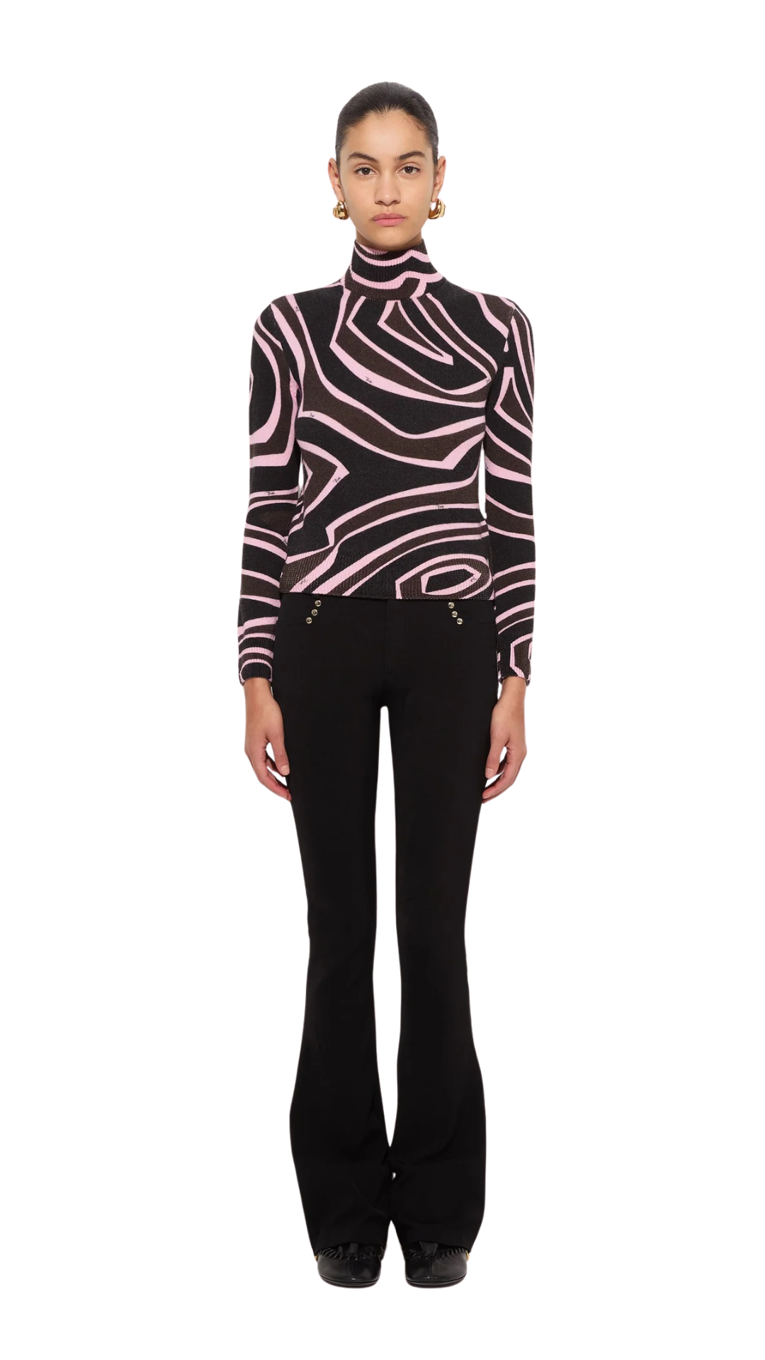 Labirinto Print High-Neck Wool Sweater in Khaki and Pink