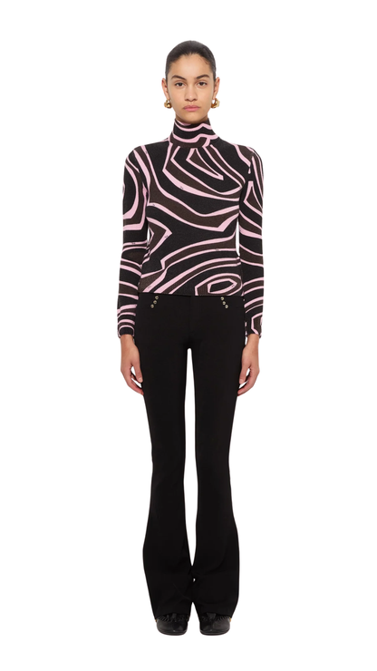 Labirinto Print High-Neck Wool Sweater in Khaki and Pink