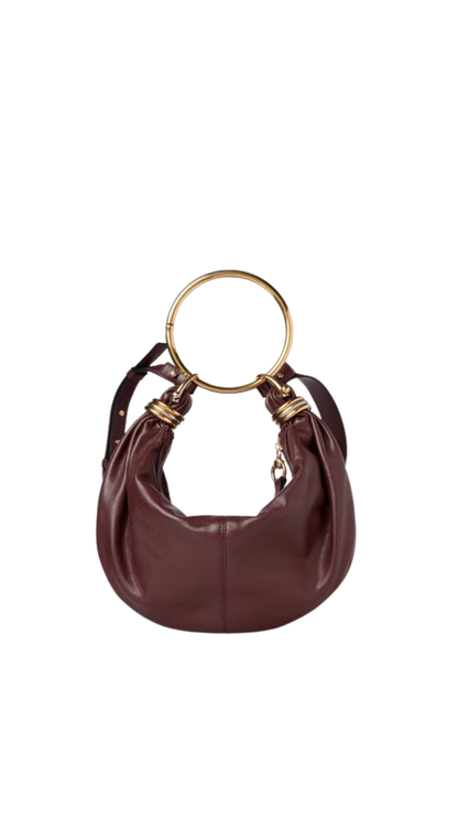 Small Bracelet Hobo Bag In Grenat Grained Leather
