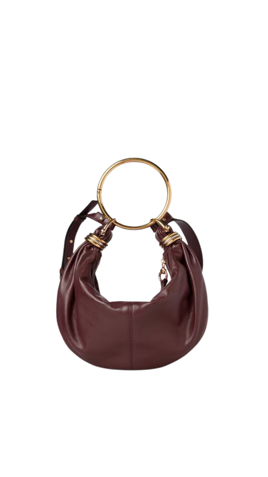 Small Bracelet Hobo Bag In Grenat Grained Leather