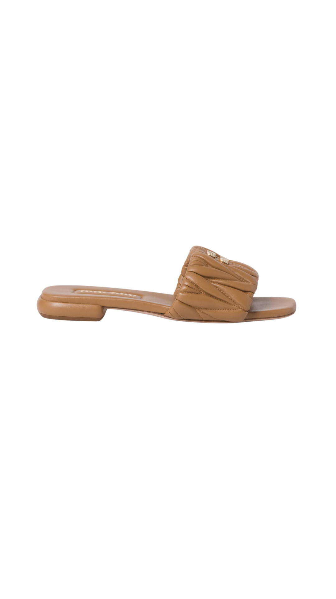 Matelassé Nappa Leather Slides in Caramel