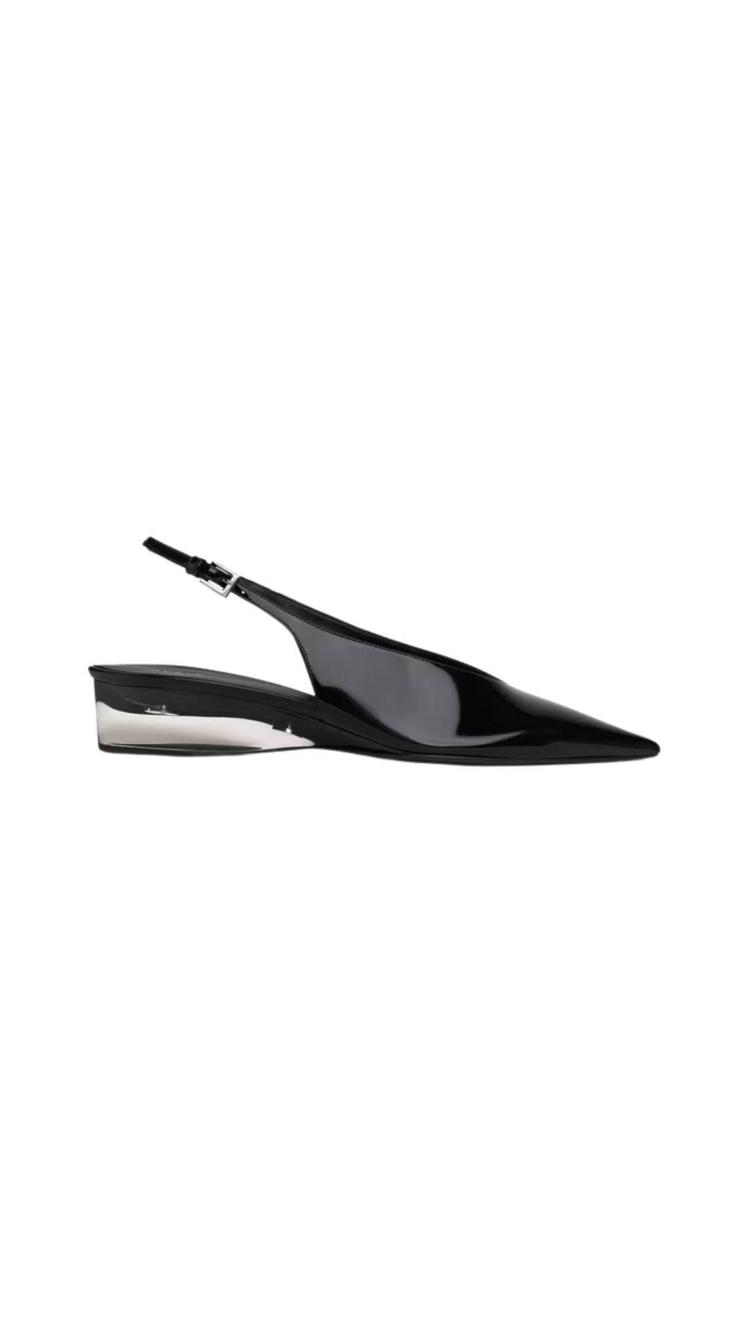 Invisible Wedge Slingbacks in Black Patent Calfskin