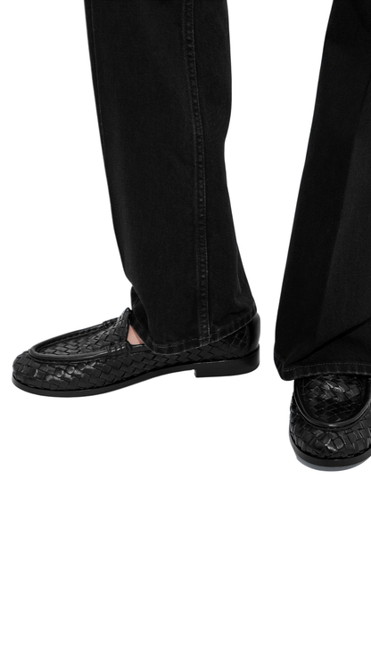 Silenzio Loafer in Black Intrecciato Leather Supple Loafer