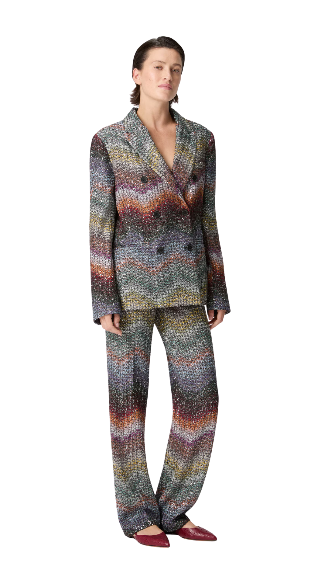 Double-Breasted Viscose Lamé Blazer with Sequins in Multicoloured