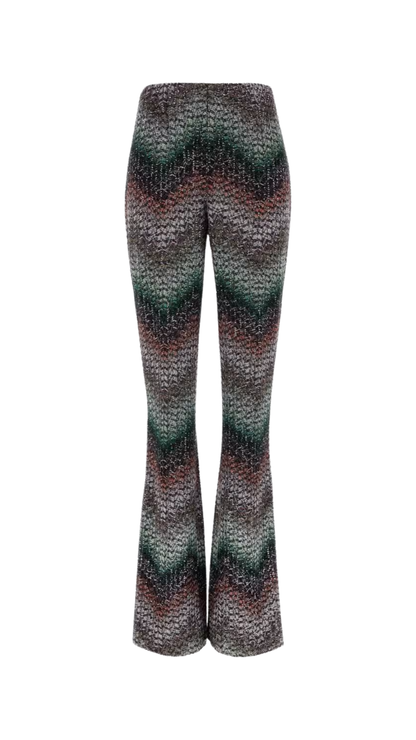 Multi-Technique Mixed Viscose Lamé Flared Trousers in Multicoloured