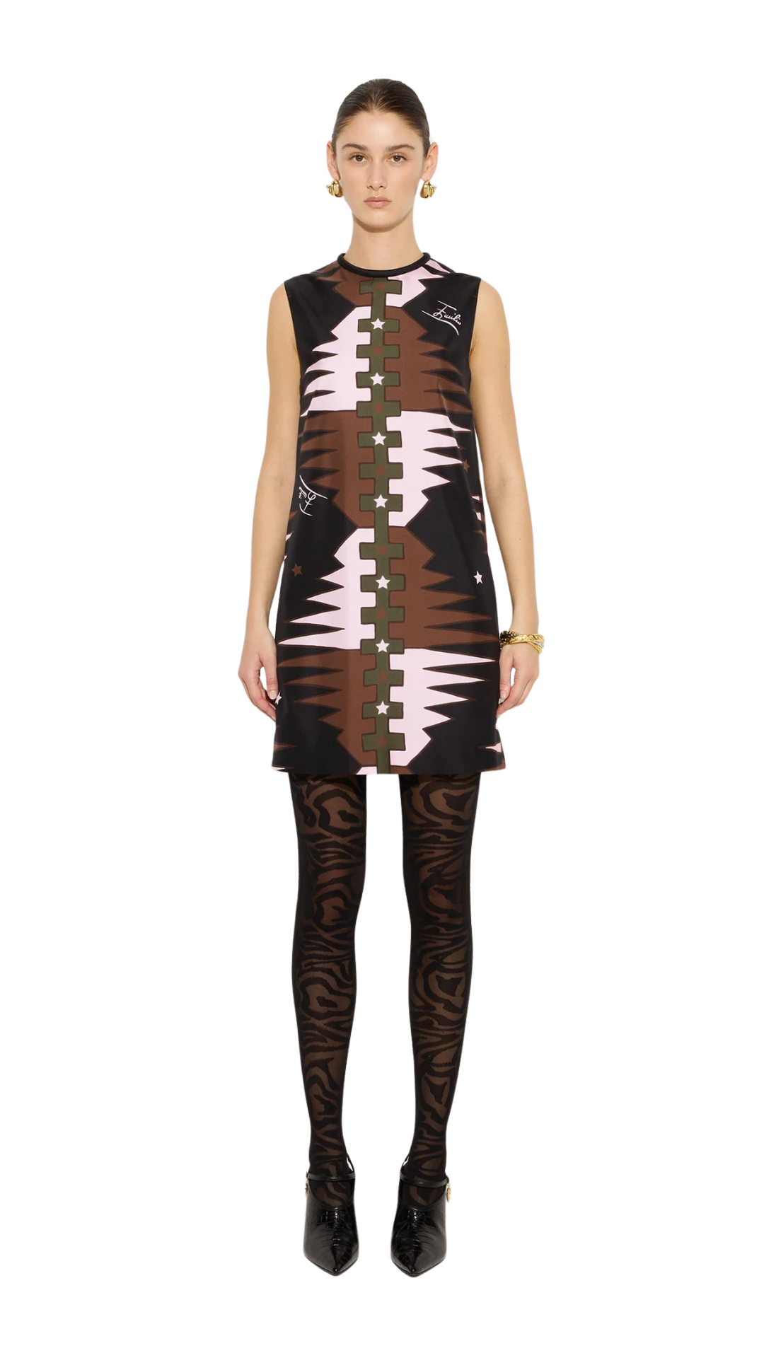 Valdimontone Print Silk Dress in Khaki and Pink