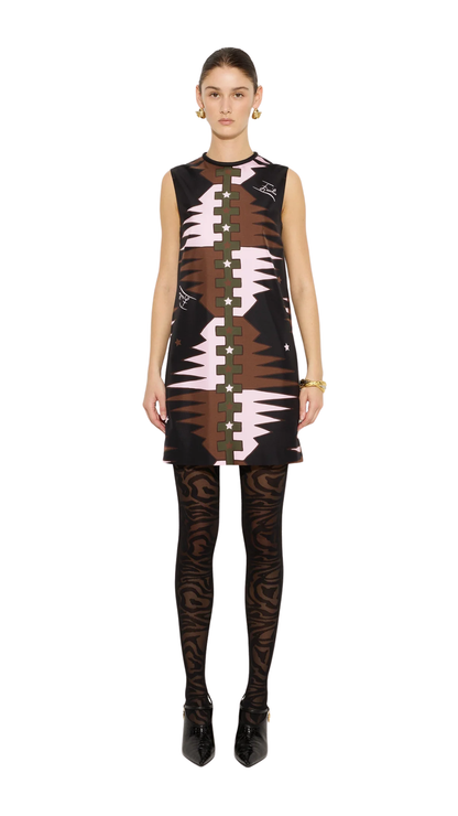Valdimontone Print Silk Dress in Khaki and Pink