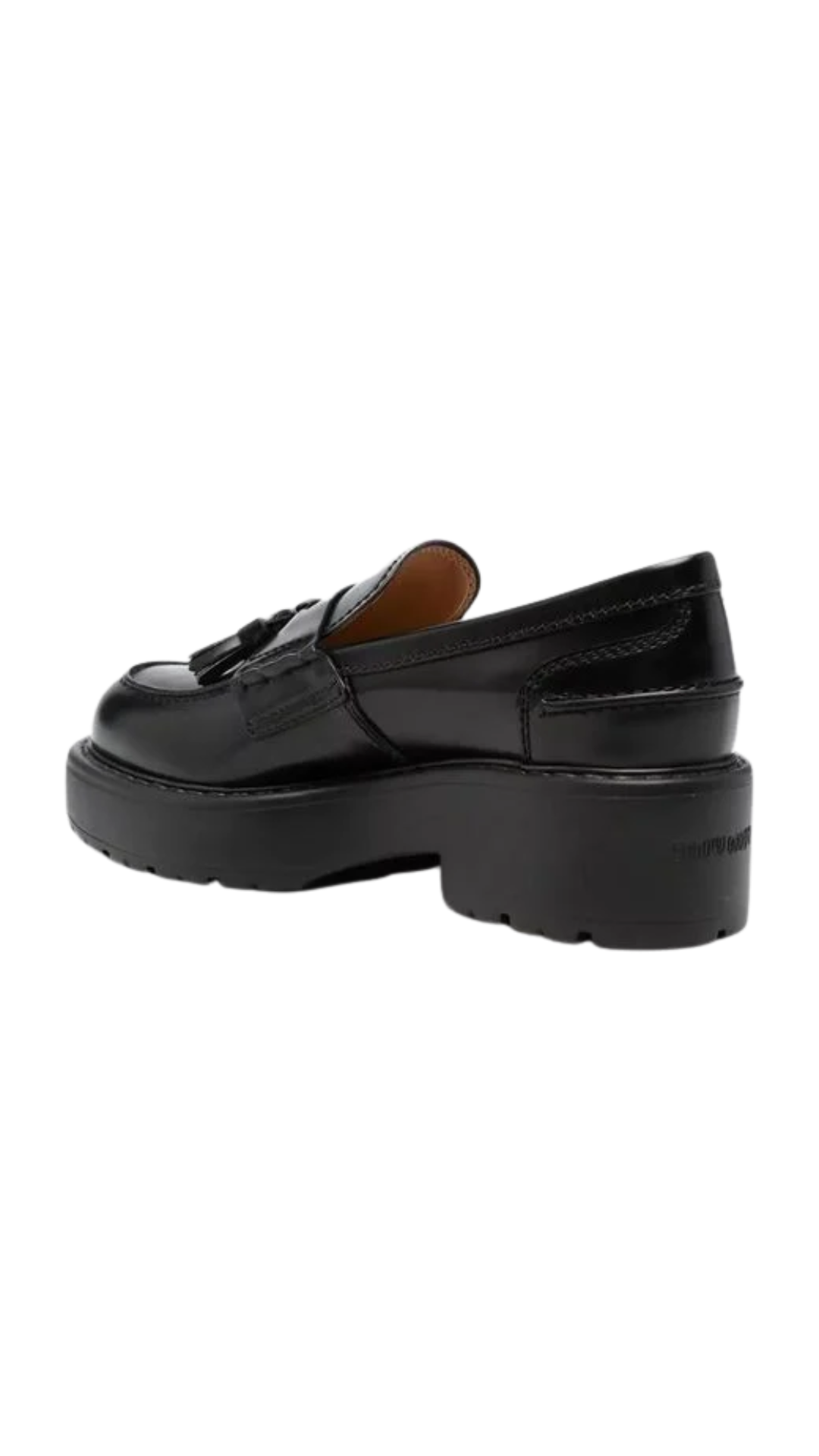 Women's Black Leather Loafers Round Toe Tassel Chunky Sole