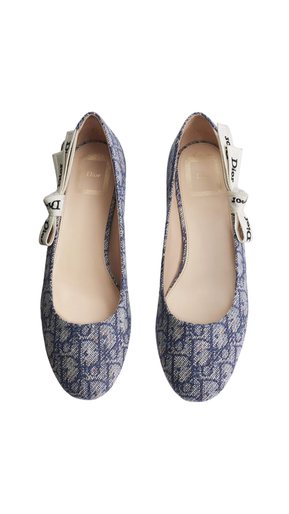 J'Adior Ballet Flat Blue Dior Oblique Tabru Jacquard Embroidered