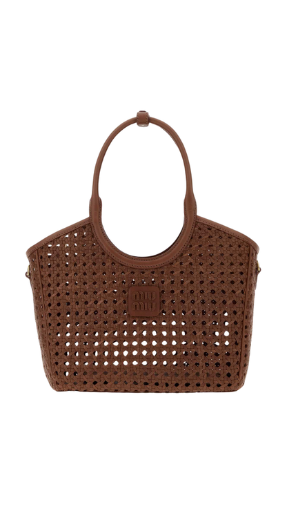 Woven Leather Tote Bag in Brown