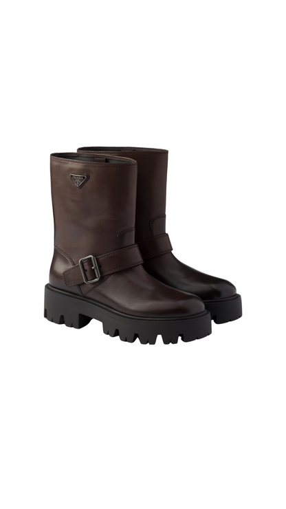 Leather Mid-Calf Boots in Teak