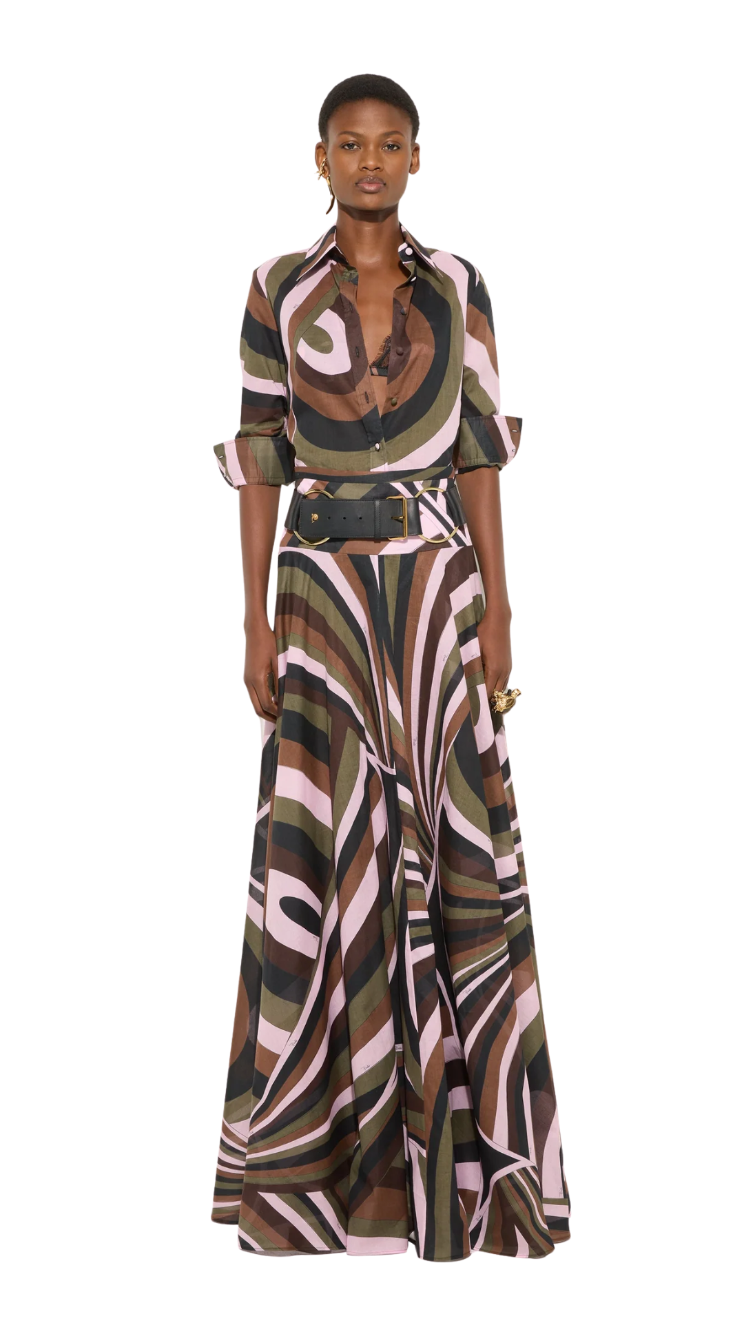 Iride Print Cotton Muslin Skirt Khaki and Pink