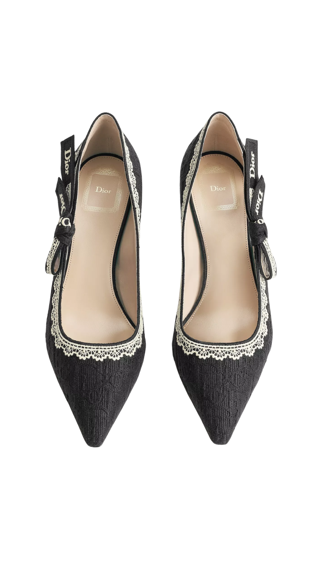 J'Adior Pump in Black Dior Oblique Embroidered Cotton and Beige Lace