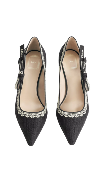 J'Adior Pump in Black Dior Oblique Embroidered Cotton and Beige Lace
