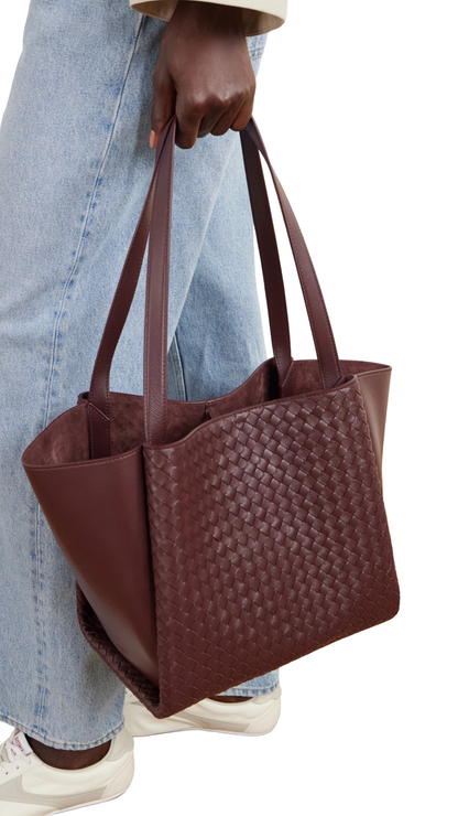Corso in Burgundy  Intrecciato Leather Tote Bag