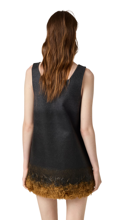 Double Wool and Shearling Dress in Anthracite/Cork