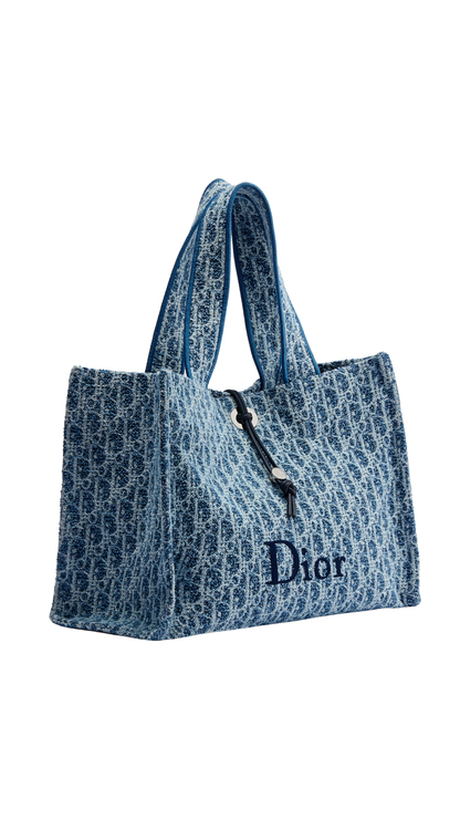 Dioriviera Medium Spongy Book Tote in Blue Spongy Dior Oblique Fabric