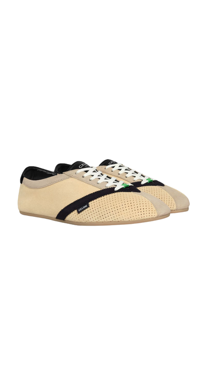 The Flat Sneaker in Ecru Suede Calfskin and Lambskin