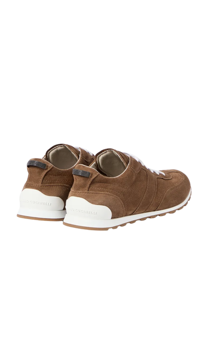 Suede Runners with Shiny Loops in Caramel