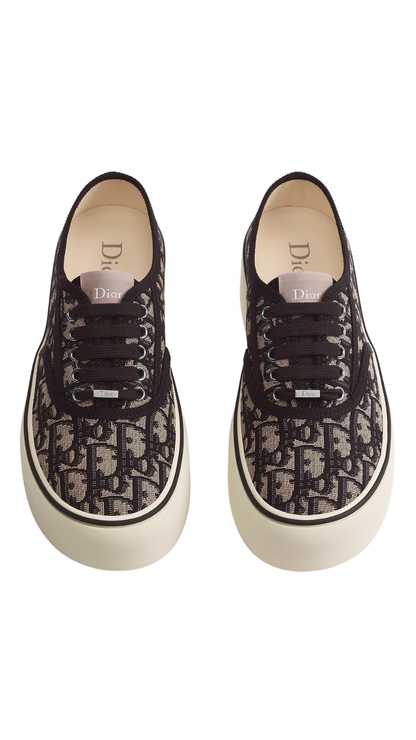 Dior Saltwind Platform Sneaker in Beige and Blue Dior Oblique Embroidered Cotton