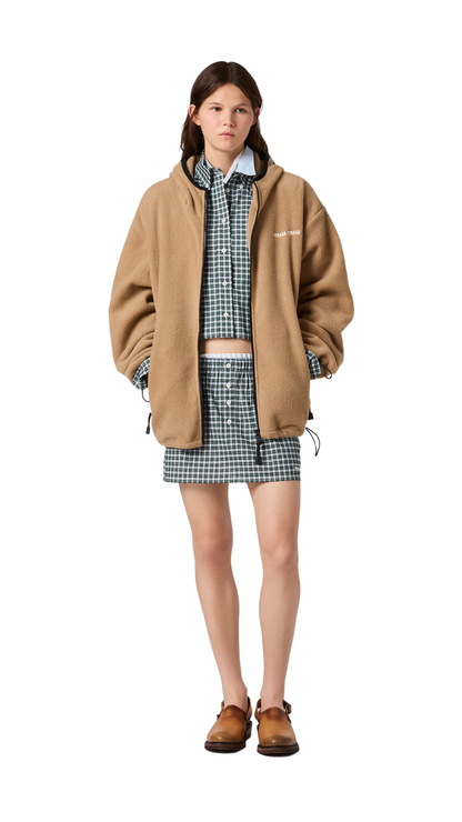 Cotton Fleece Zipper Hoodie in Camel Brown