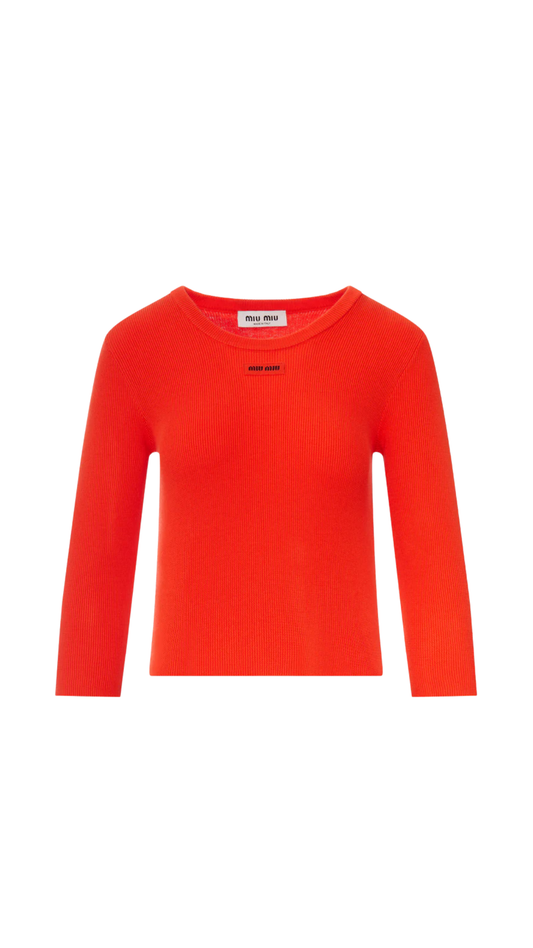 Cotton Crew-Neck Sweater in Orange